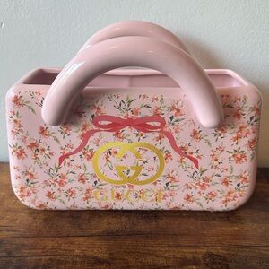 Luxury Designer Pink Floral Ceramic Purse Flower Decor NWT